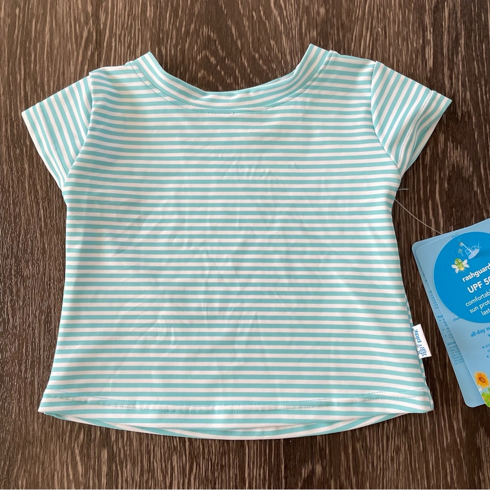 NWT i play Toddler Blue /White Stripe Short Sleeve Swim Rashguard Shirt